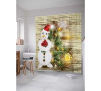 Штора (занавеска) для ванной JoyArty "Веселый снеговик" из сатена, 180х200 см с крючками, sc_5759