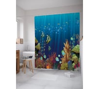 Штора (занавеска) для ванной JoyArty "Жизнь на дне моря" из сатена, 180х200 см с крючками, sc_64064