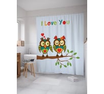 Штора (занавеска) для ванной JoyArty "Влюбленный филин" из сатена, 180х200 см с крючками, sc_53926