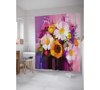Штора (занавеска) для ванной JoyArty "Нежный натюрморт цветов" из сатена, 180х200 см с крючками, sc_74197