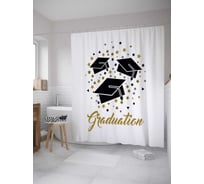 Штора (занавеска) для ванной JoyArty "Конфедератки и конфетти" из сатена, 180х200 см с крючками, sc_36218