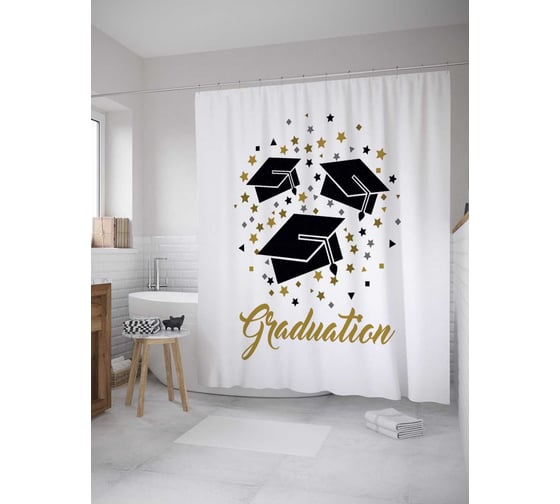 Штора (занавеска) для ванной JoyArty "Конфедератки и конфетти" из сатена, 180х200 см с крючками, sc_36218 1