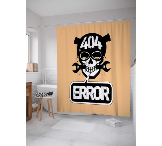 Штора (занавеска) для ванной JoyArty "Ошибка 404" из сатена, 180х200 см с крючками, sc_9753 1