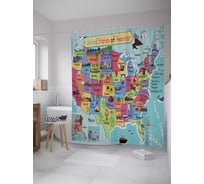 Штора (занавеска) для ванной JoyArty "Анималистическая карта США" из сатена, 180х200 см с крючками, sc_8065