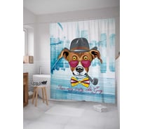 Штора (занавеска) для ванной JoyArty "Пес с люлькой" из сатена, 180х200 см с крючками, sc_7439