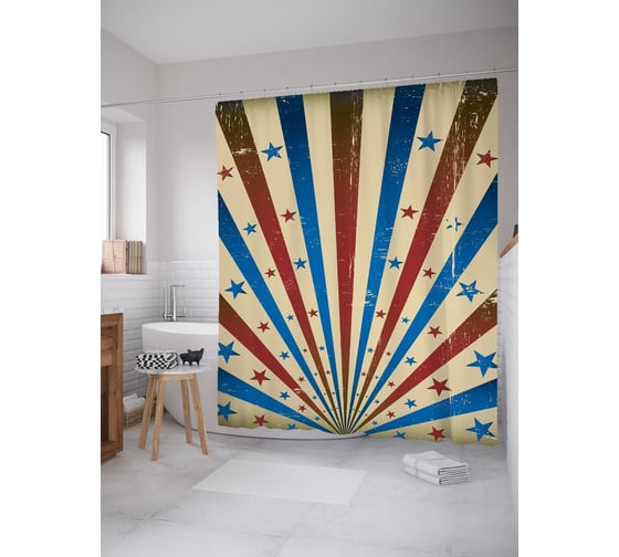 Штора (занавеска) для ванной JoyArty "Звезды и полосы гранж" из сатена, 180х200 см с крючками, sc_62858 1