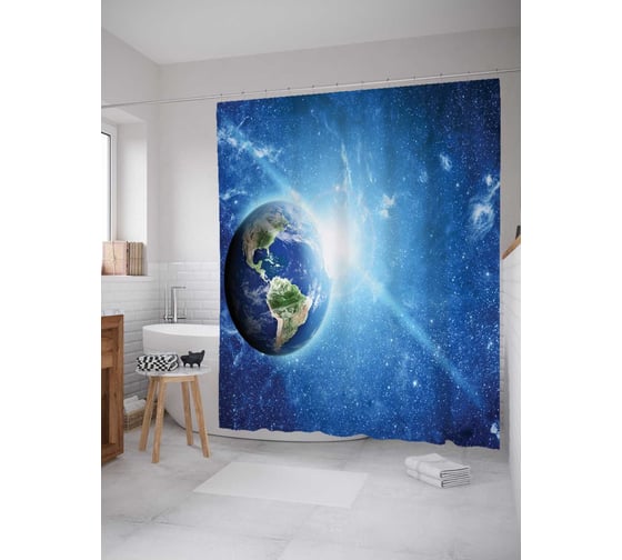 Штора (занавеска) для ванной JoyArty "Космический свет" из сатена, 180х200 см с крючками, sc_9880 1