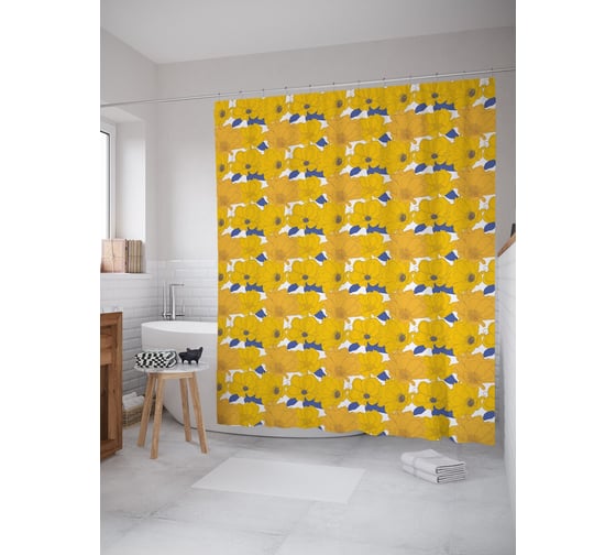 Штора (занавеска) для ванной JoyArty "Нежная эшшольция" из сатена, 180х200 см с крючками, sc_63269 1