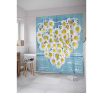 Штора (занавеска) для ванной JoyArty "Ромашковое сердце" из сатена, 180х200 см с крючками, sc_34757
