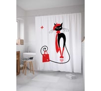 Штора (занавеска) для ванной JoyArty "Стильная кошка" из сатена, 180х200 см с крючками, sc_9638