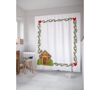 Штора (занавеска) для ванной JoyArty "Пряничный домик" из сатена, 180х200 см с крючками, sc_53289