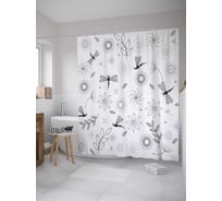 Штора (занавеска) для ванной JoyArty "Стая стрекоз" из сатена, 180х200 см с крючками, sc_35189