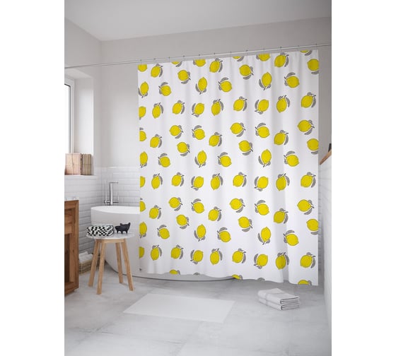 Штора (занавеска) для ванной JoyArty "Спелые лимоны" из сатена, 180х200 см с крючками, sc_64191 1