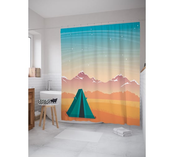 Штора (занавеска) для ванной JoyArty "Палатка в пустыне" из сатена, 180х200 см с крючками, sc_64081 1