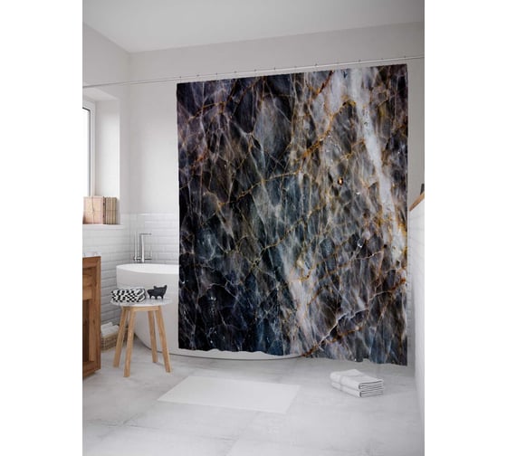 Штора (занавеска) для ванной JoyArty "Вулканические прожилки" из сатена, 180х200 см с крючками, sc_37000 1