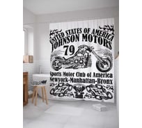 Штора (занавеска) для ванной JoyArty "Cпортивный мотоклуб Америки Джонсон Моторс 1979" из сатена, 180х200 см с крючками, sc_9934