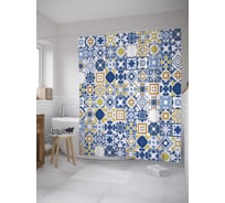 Штора (занавеска) для ванной JoyArty "Этническая плитка" из сатена, 180х200 см с крючками, sc_34725