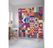 Штора (занавеска) для ванной JoyArty "Геометрическая мозаика" из сатена, 180х200 см с крючками, sc_64383