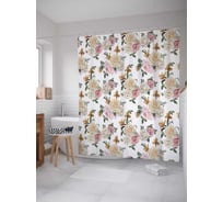 Штора (занавеска) для ванной JoyArty "Пастельные розы и лилии" из сатена, 180х200 см с крючками, sc_50183