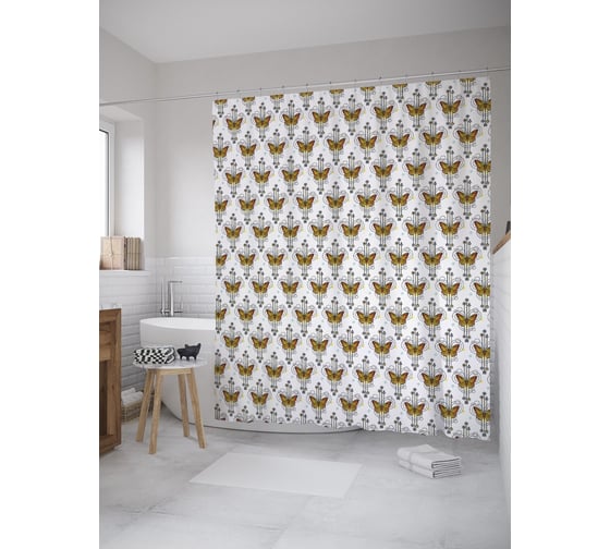 Штора (занавеска) для ванной JoyArty "Бабочки бохо" из сатена, 180х200 см с крючками, sc_55323 1