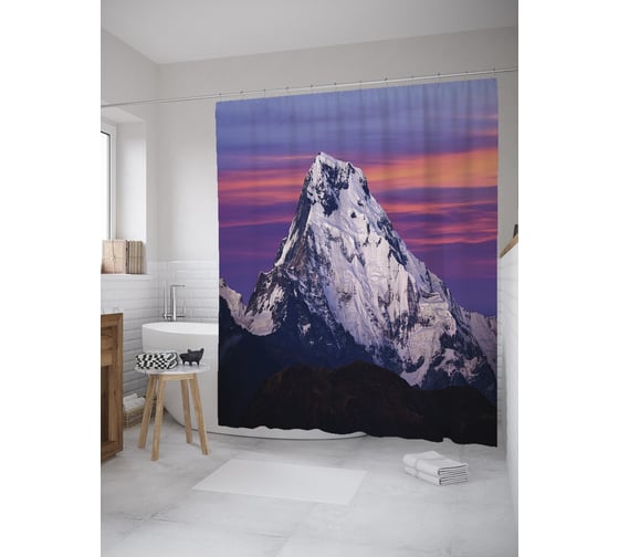 Штора (занавеска) для ванной JoyArty "Аннапурну красит восход" из сатена, 180х200 см с крючками, sc_61950 1
