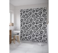 Штора (занавеска) для ванной JoyArty "Цветение зентангл" из сатена, 180х200 см с крючками, sc_52532