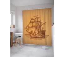 Штора (занавеска) для ванной JoyArty "Трехмачтовый парусник" из сатена, 180х200 см с крючками, sc_63743