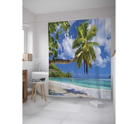 Штора (занавеска) для ванной JoyArty "Тень пальмы" из сатена, 180х200 см с крючками, sc_8681 1