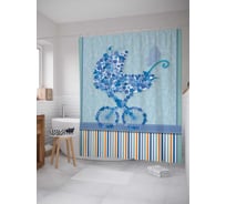 Штора (занавеска) для ванной JoyArty "Цветочная коляска" из сатена, 180х200 см с крючками, sc_7805