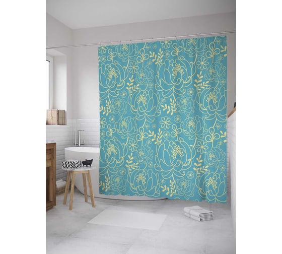 Штора (занавеска) для ванной JoyArty "Абрис цветов" из сатена, 180х200 см с крючками, sc_34733 1