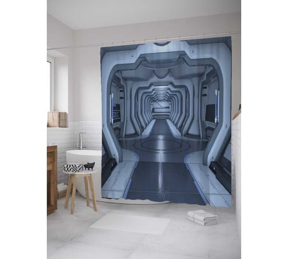 Штора (занавеска) для ванной JoyArty "Коридоры технологий" из сатена, 180х200 см с крючками, sc_9878 1