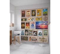 Штора (занавеска) для ванной JoyArty "Ретро марки Центы" из сатена, 180х200 см с крючками, sc_7372