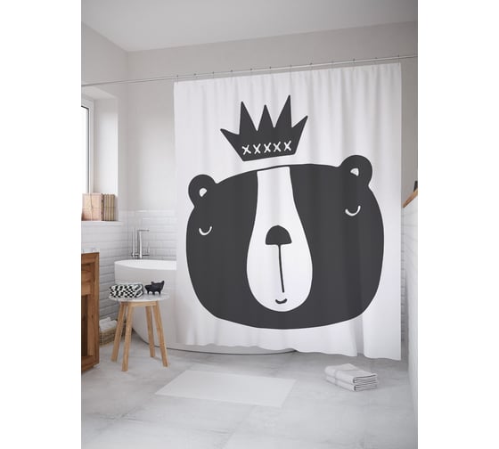 Штора (занавеска) для ванной JoyArty "Король медведей" из сатена, 180х200 см с крючками, sc_64277 1