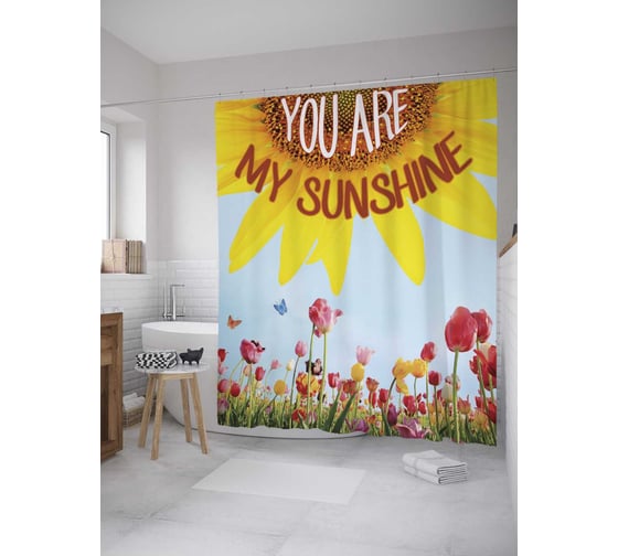 Штора (занавеска) для ванной JoyArty "Солнышко над поляной" из сатена, 180х200 см с крючками, sc_8870 1