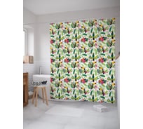Штора (занавеска) для ванной JoyArty "Тукан в цветах" из сатена, 180х200 см с крючками, sc_63184