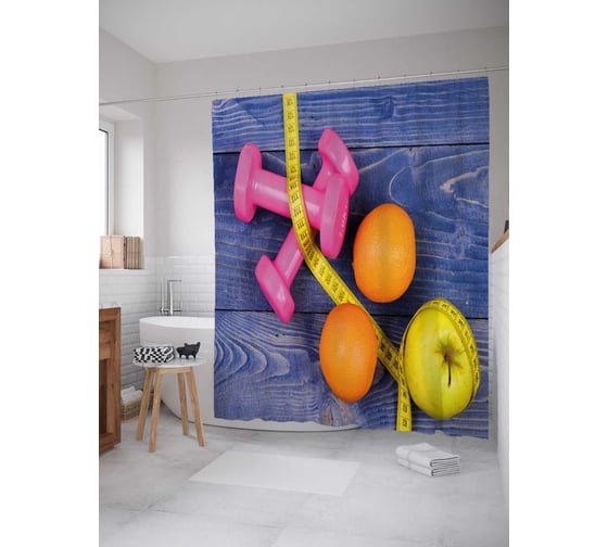 Штора (занавеска) для ванной JoyArty "Здоровье и спорт" из сатена, 180х200 см с крючками, sc_36991 1