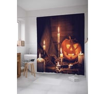 Штора (занавеска) для ванной JoyArty "Тыквенный фонарь при свечах" из сатена, 180х200 см с крючками, sc_36732
