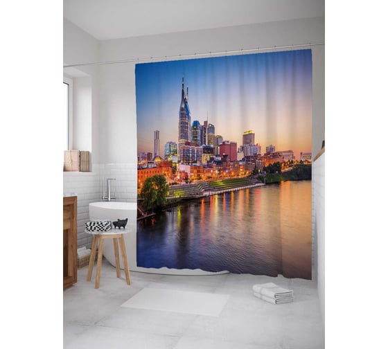 Штора (занавеска) для ванной JoyArty "Вид на реке" из сатена, 180х200 см с крючками, sc_36786 1