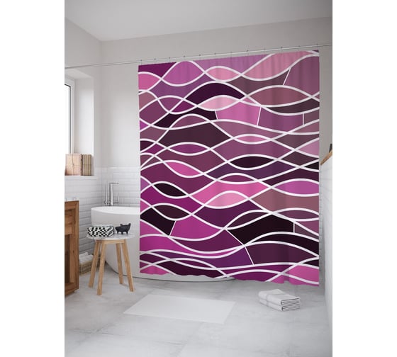 Штора (занавеска) для ванной JoyArty "Абстрактная геометрия волн" из сатена, 180х200 см с крючками, sc_64416 1