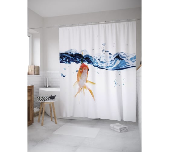 Штора (занавеска) для ванной JoyArty "Рыба у поверхности" из сатена, 180х200 см с крючками, sc_55067 1