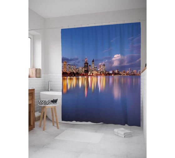 Штора (занавеска) для ванной JoyArty "Панорама на побережье" из сатена, 180х200 см с крючками, sc_36637 1