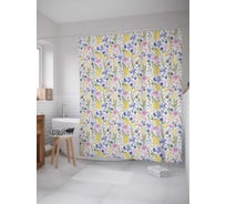 Штора (занавеска) для ванной JoyArty "Цветочные зигзаги" из сатена, 180х200 см с крючками, sc_48799