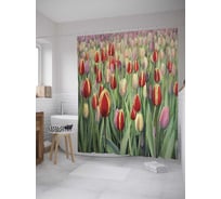Штора (занавеска) для ванной JoyArty "Тюльпановый рай" из сатена, 180х200 см с крючками, sc_9182