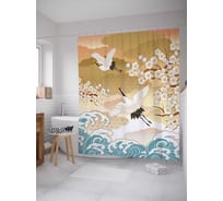 Штора (занавеска) для ванной JoyArty "Японские журавли в небе" из сатена, 180х200 см с крючками, sc_78041