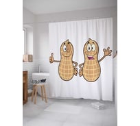 Штора (занавеска) для ванной JoyArty "Веселый арахис" из сатена, 180х200 см с крючками, sc_6830