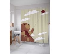 Штора (занавеска) для ванной JoyArty "Мишка с шариком" из сатена, 180х200 см с крючками, sc_9550