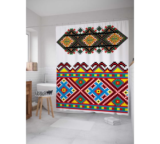 Штора (занавеска) для ванной JoyArty "Самобытность орнамента" из сатена, 180х200 см с крючками, sc_36644 1