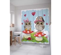 Штора (занавеска) для ванной JoyArty "Влюбленные на мухоморчиках" из сатена, 180х200 см sc_378909