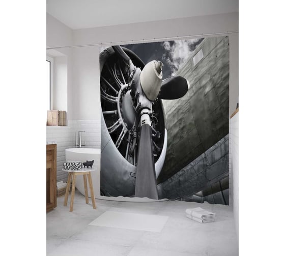 Штора (занавеска) для ванной JoyArty "Винт самолета" из сатена, 180х200 см с крючками, sc_8846 1