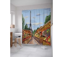 Штора (занавеска) для ванной JoyArty "Плывущие краски парижа" из сатена, 180х200 см с крючками, sc_8430